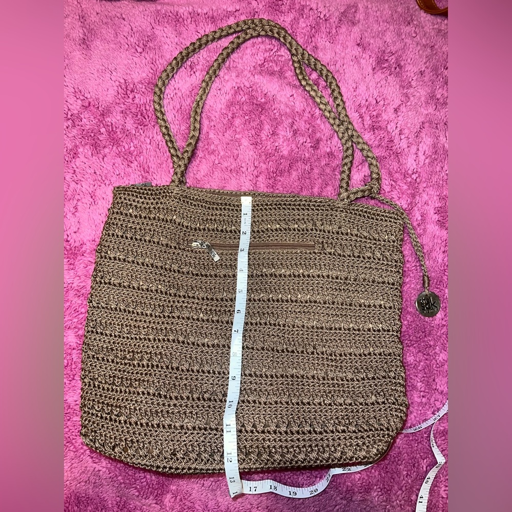The Sak Originals Crochet Shoulder Purse Bag Lined Zip Closure Brown Beige - Picture 12 of 12
